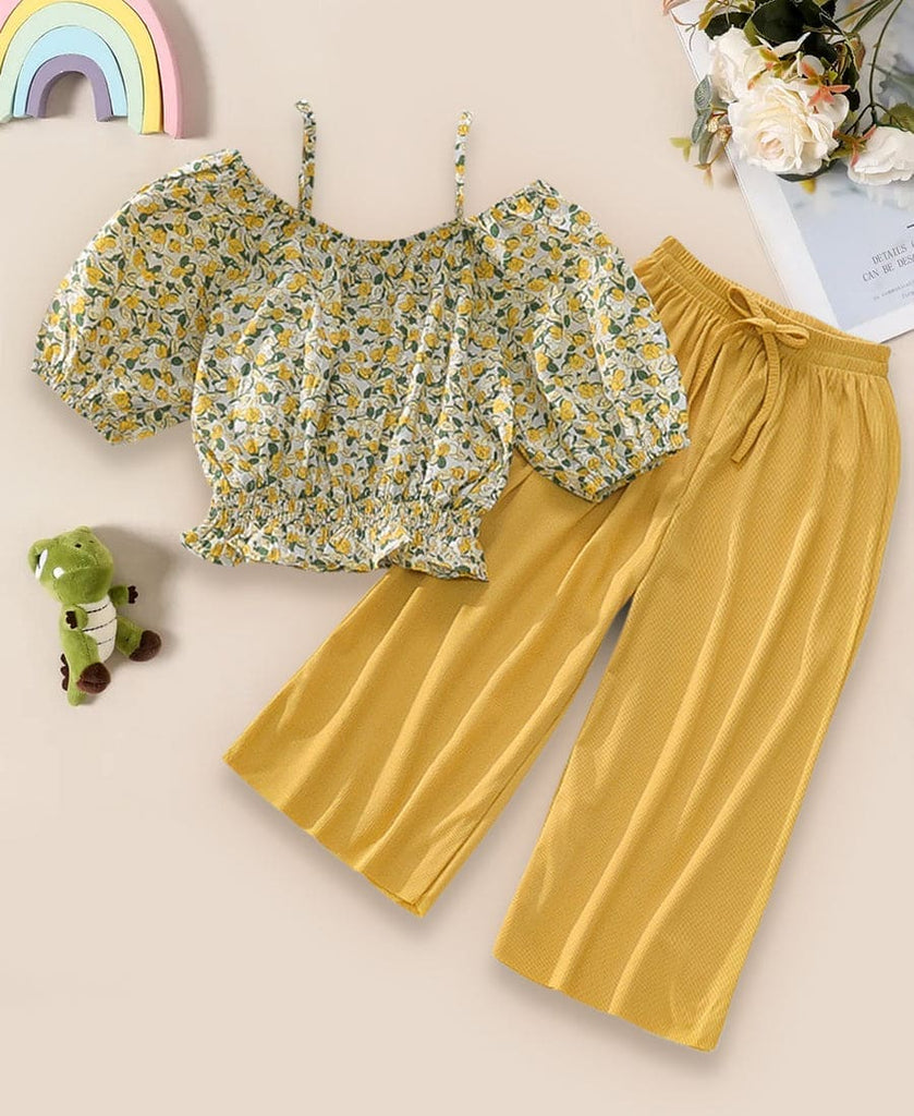 Girls Smocked Top with Straight Pants Sets Mustard 1-2 Y 