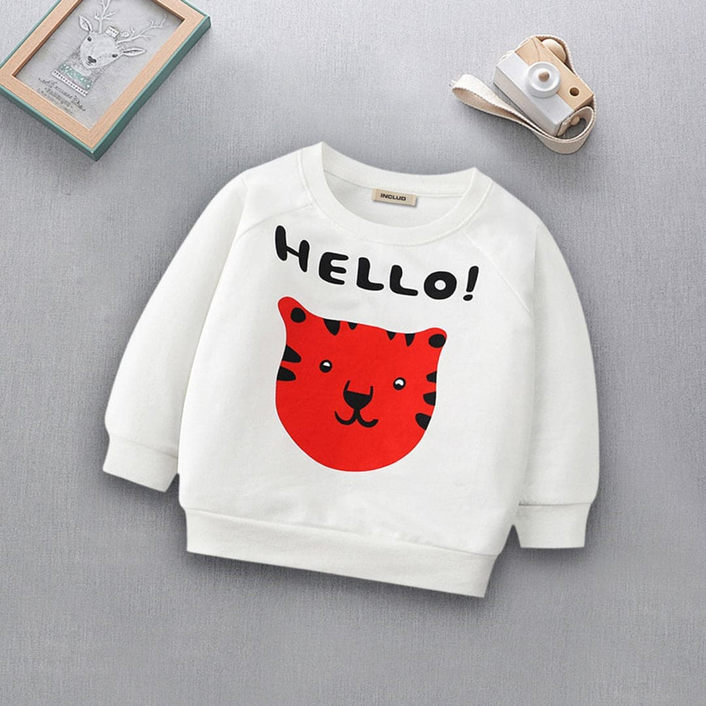 Boys Tiger Print Raglan Sleeves Sweatshirt Sweatshirts & Hoodies White 1-2 Y 