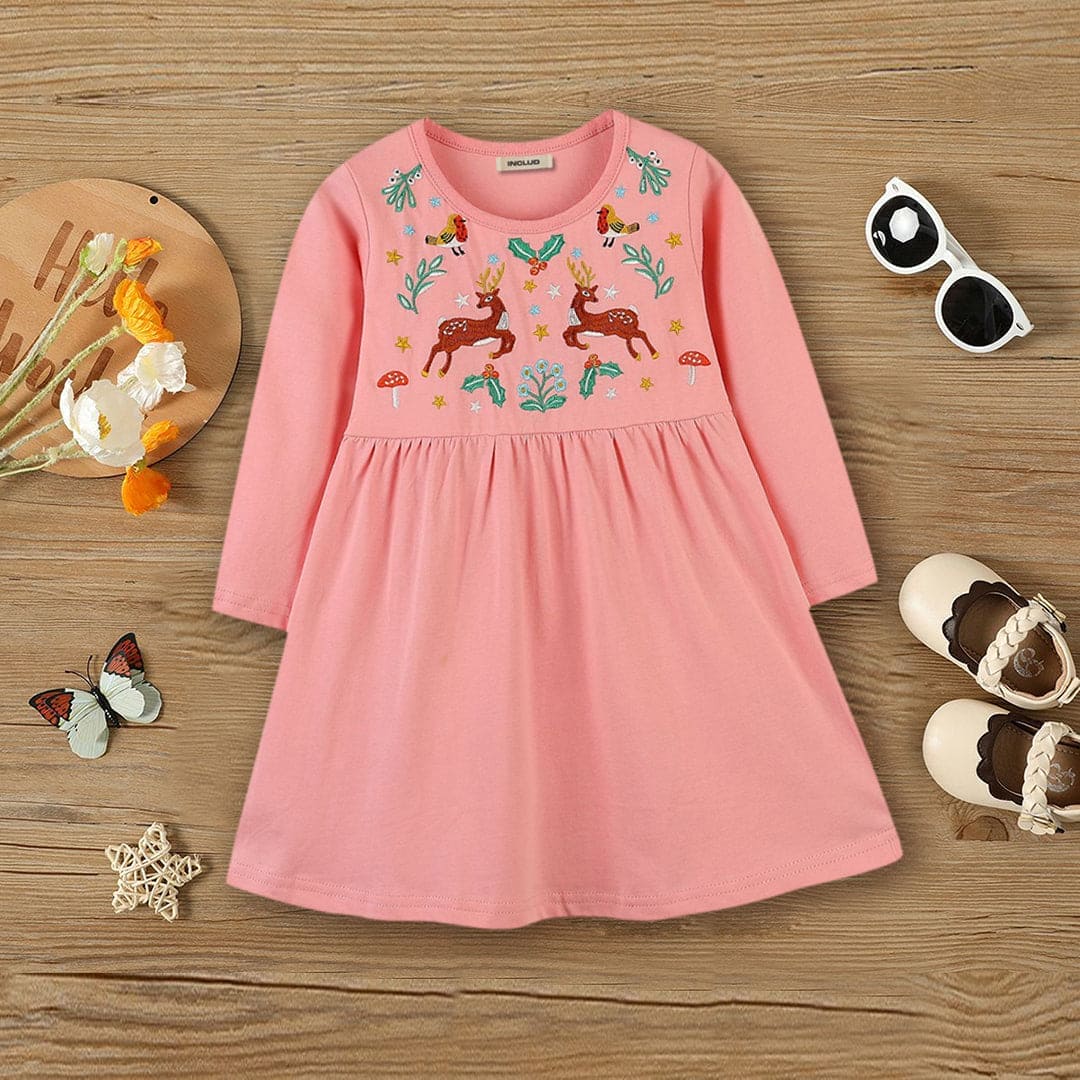 Girls Embroidered Casual Dress Casual Dresses Pink 1-2 Y 