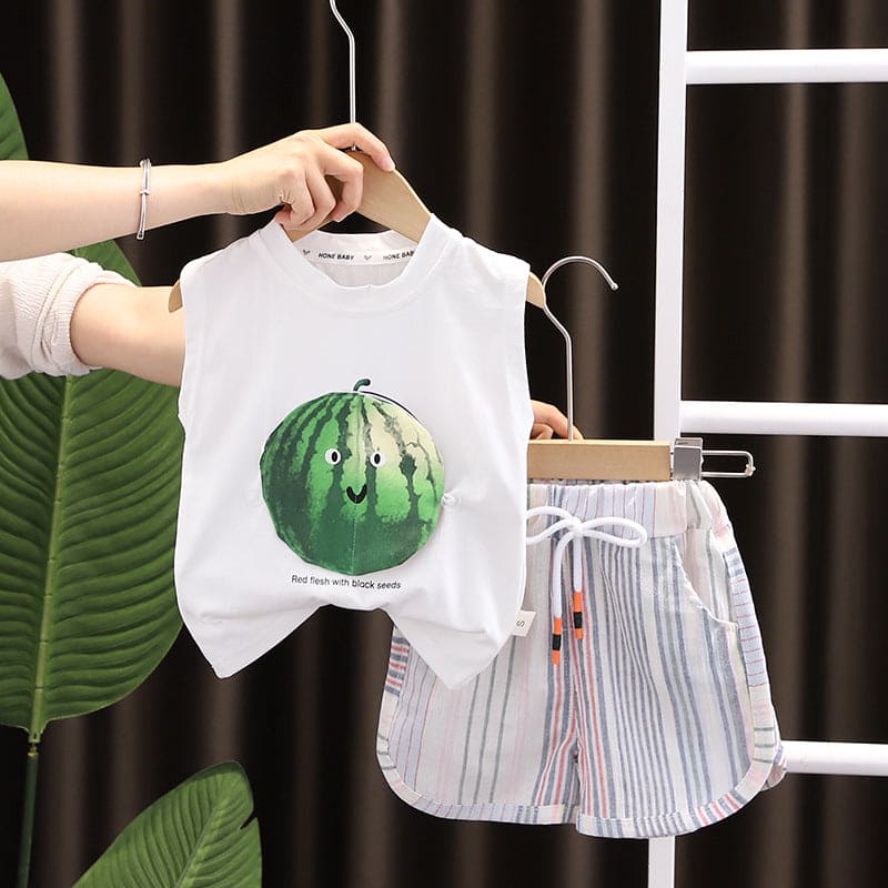 Boys Fruit Graphics T-Shirt & Striped Shorts Sets White 1-2 Y 