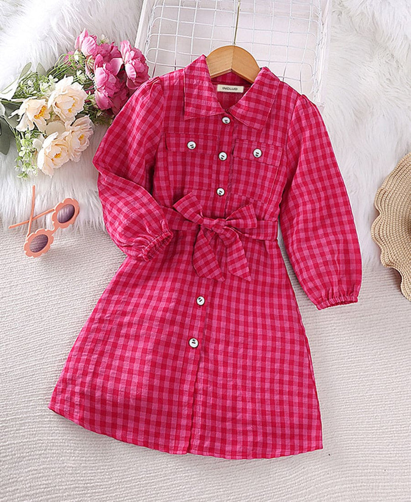 Girls Checkered Dress Casual Dresses Pink 2-3 Y 