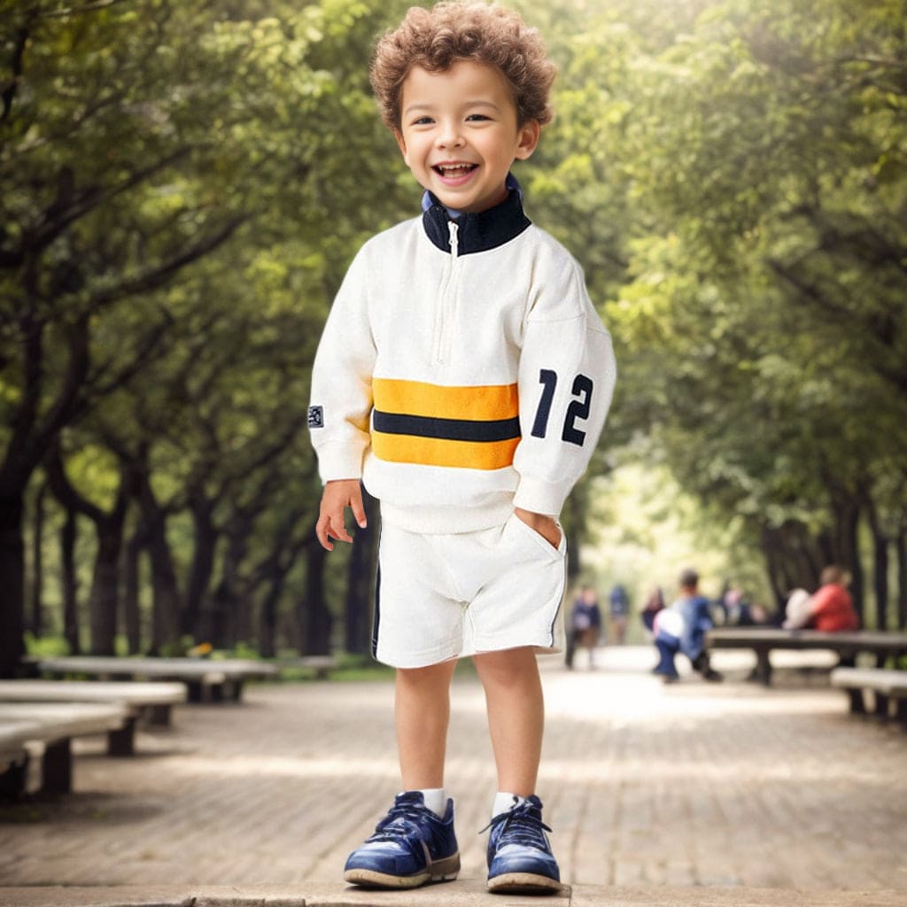 Boys High Neck Sweat Shirt and Short Set Sets White 1-2 Y 