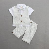 Boys Shirt with Striped Shorts & Waistcoat Set 3 pc. Sets White 1-2 Y 