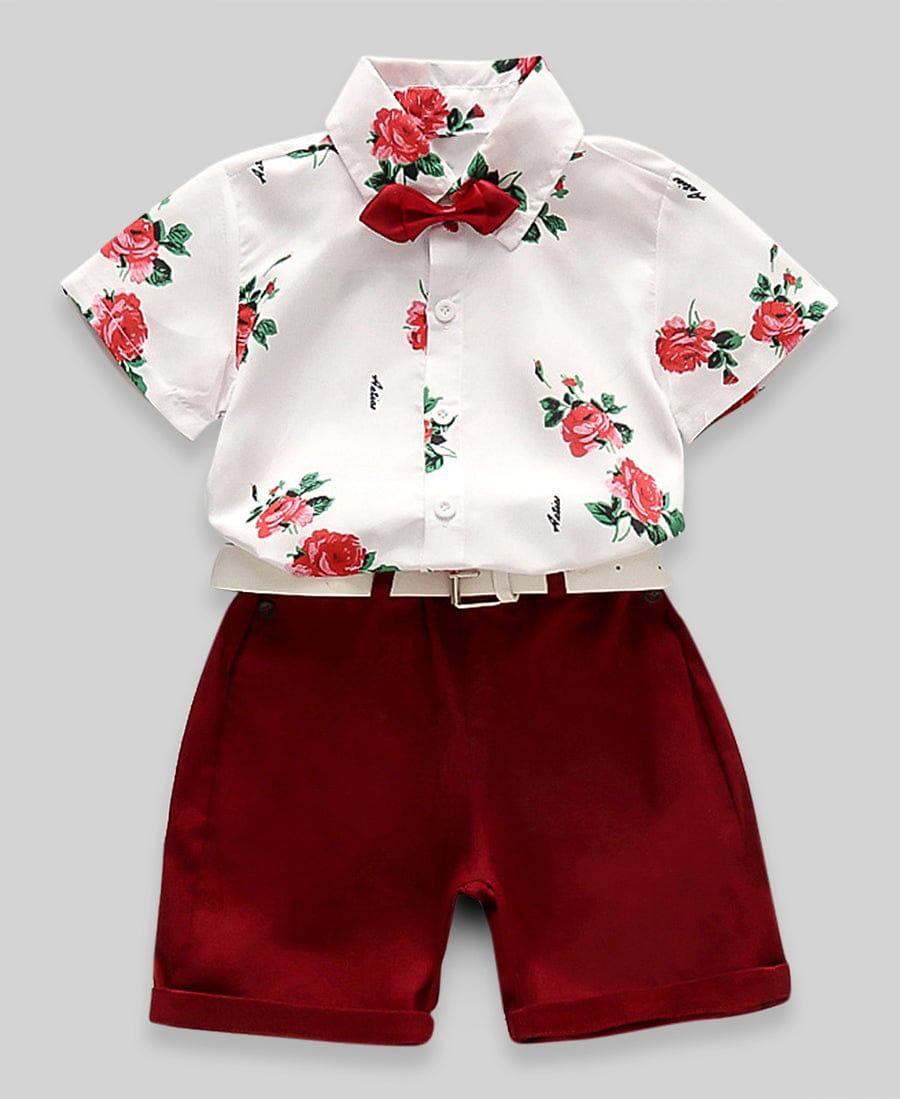 Boys Floral 2 Piece Set with Bow & Belt Sets   