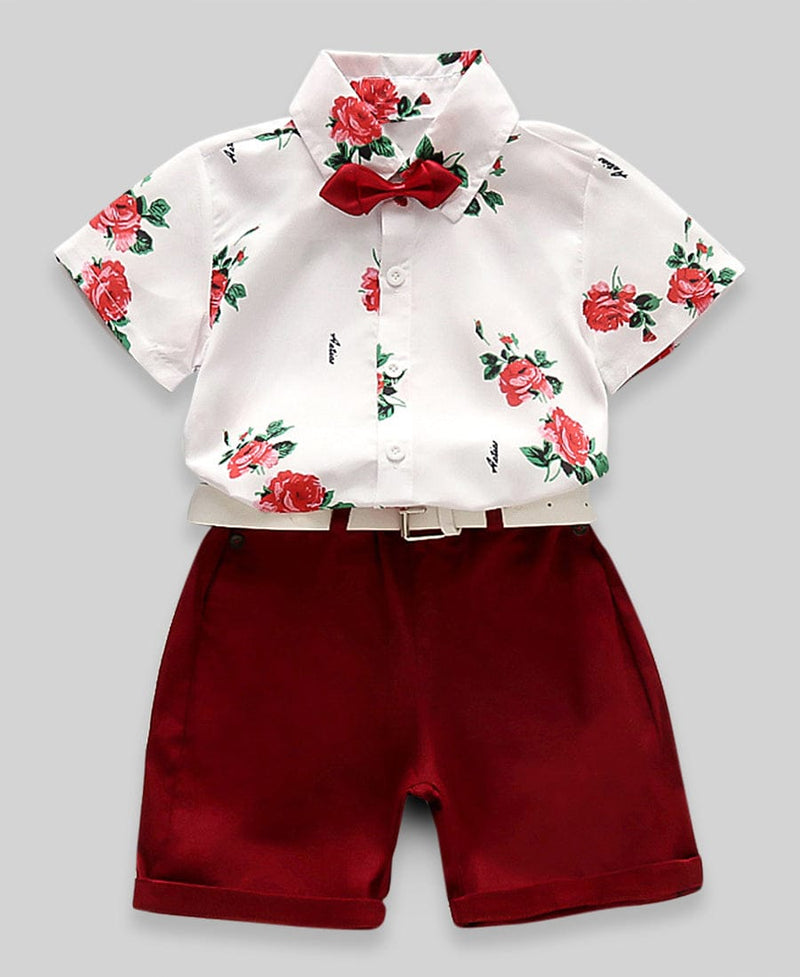 Boys Floral 2 Piece Set with Bow & Belt Sets   