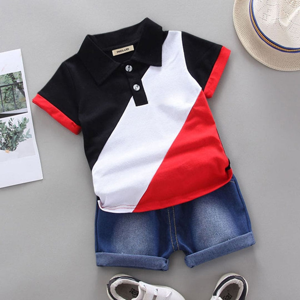 Boys Cut N Sew Polo Neck Tshirt with Shorts Set Sets   