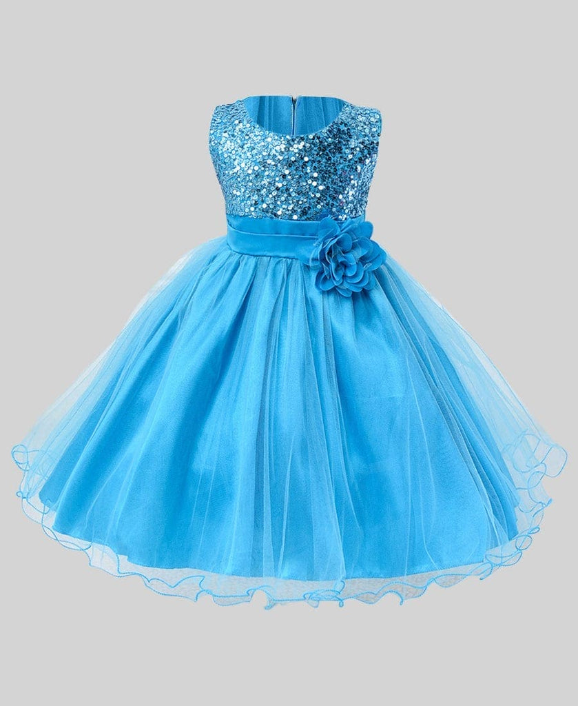 Girls Sequin Dress with Flower Applique