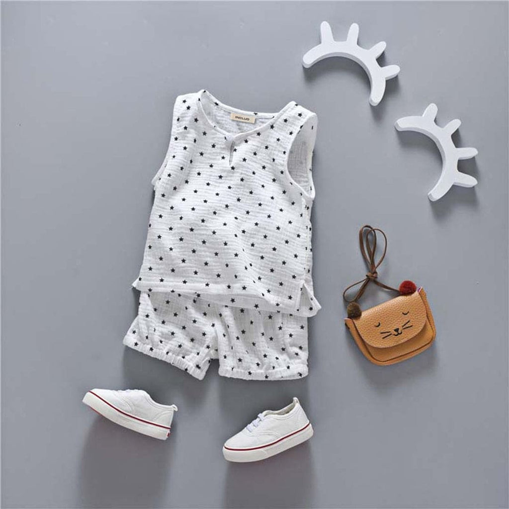 Boys Star Print Vest With Elasticated Shorts Sets White 1-2 Y 