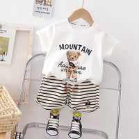 Boys Bear Printed T-Shirt & Striped Shorts Sets White 1-2 Y 