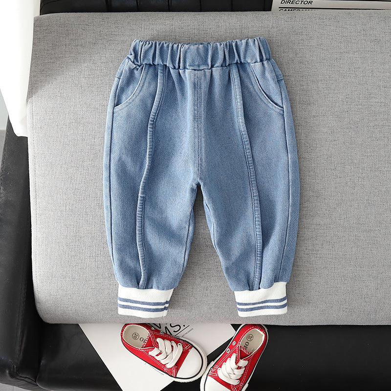 Boys Denim Joggers With Knitted Cuff
