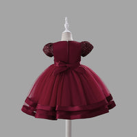 Girls Short Sleeve Sequin Bow Party Dress Party Dresses   