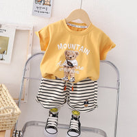 Boys Bear Printed T-Shirt & Striped Shorts Sets Yellow 1-2 Y 