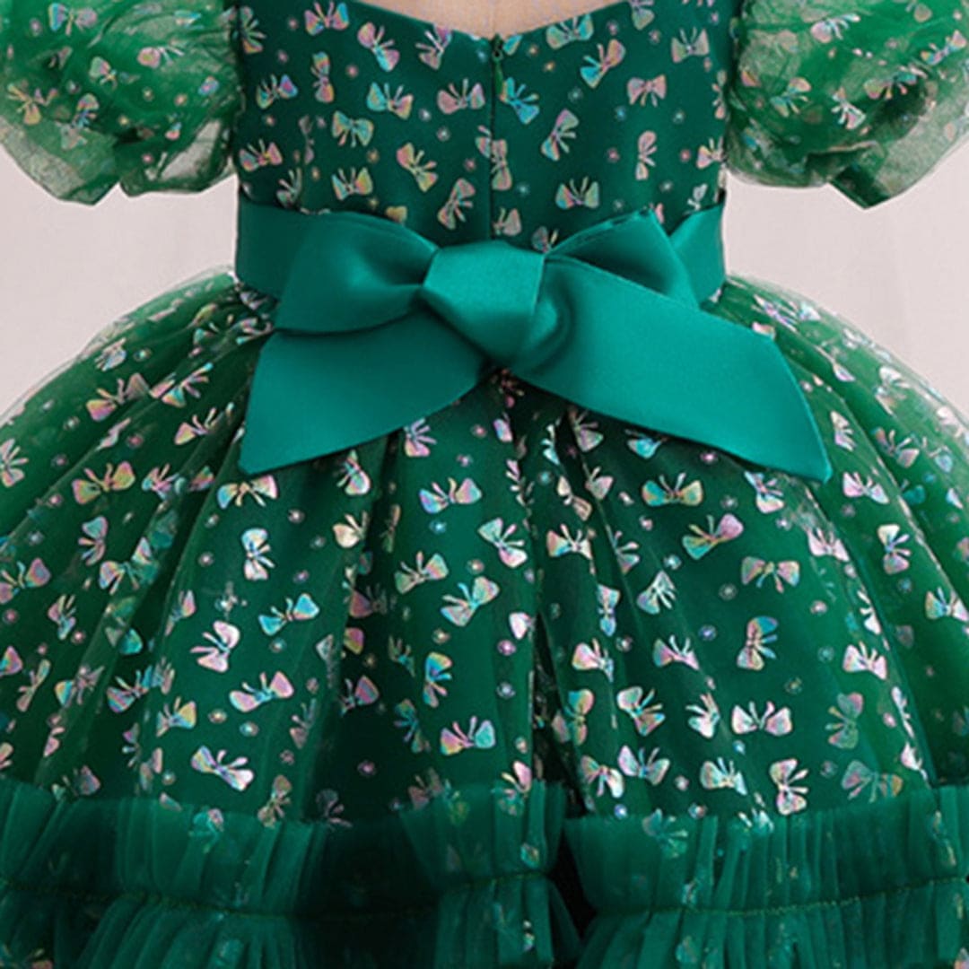 Girls Puff Sleeve Balloon Shape Printed Dress Party Dresses   