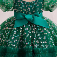 Girls Puff Sleeve Balloon Shape Printed Dress Party Dresses   