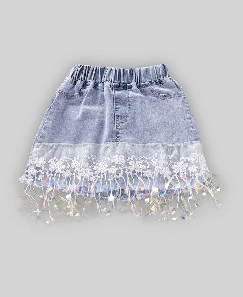 Girls Unicorn Print T-shirt with Denim Skirt Sets   