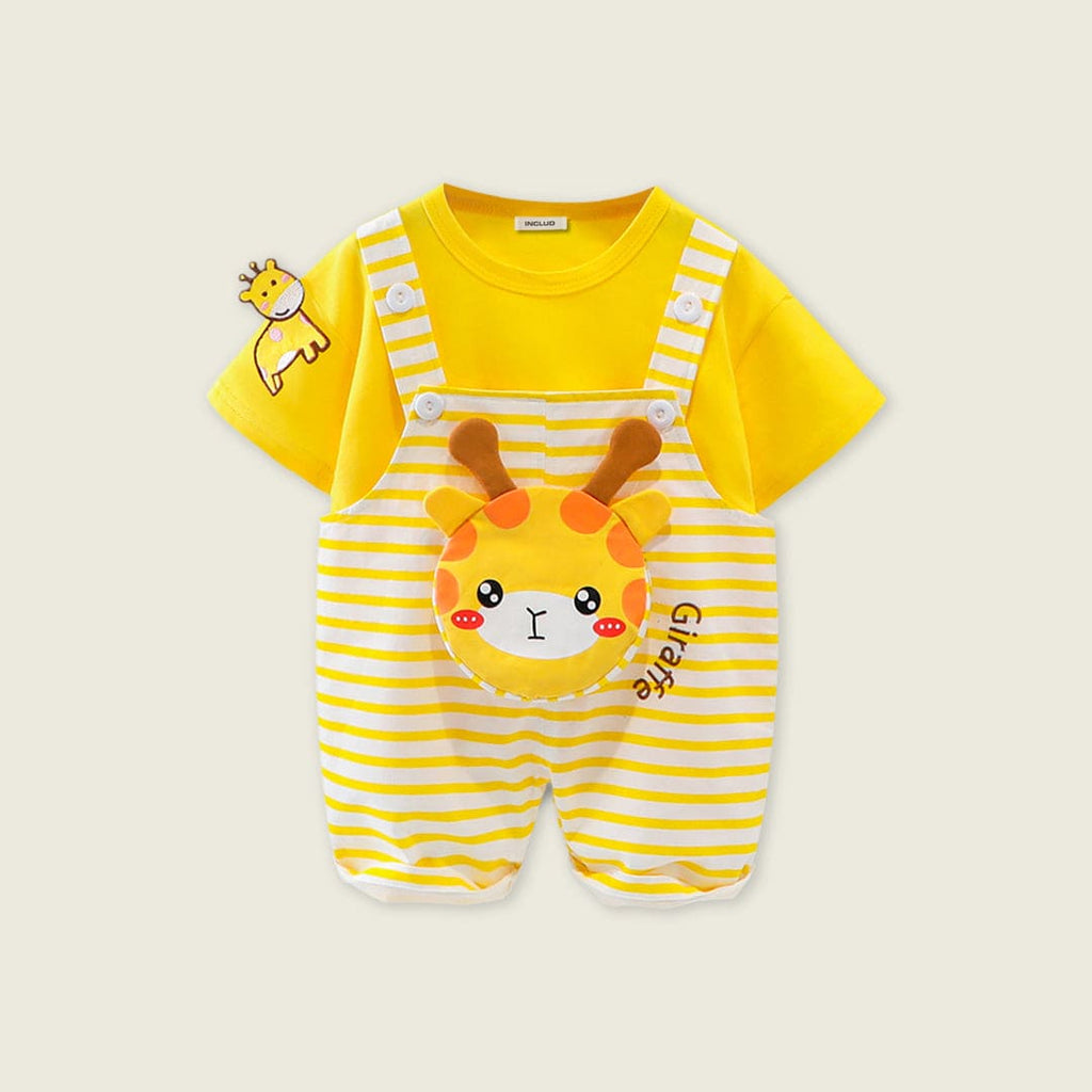 Boys Short Sleeve T-Shirts With Giraffe Applique Dungaree Sets   