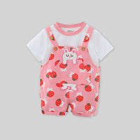 Girls Short Sleeve T-Shirt With Strawberry Printed Dungaree Sets   