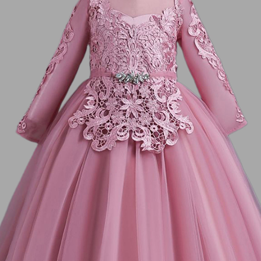 Girls Lacework Full Sleeves Tulle Party Gown Party Dresses   