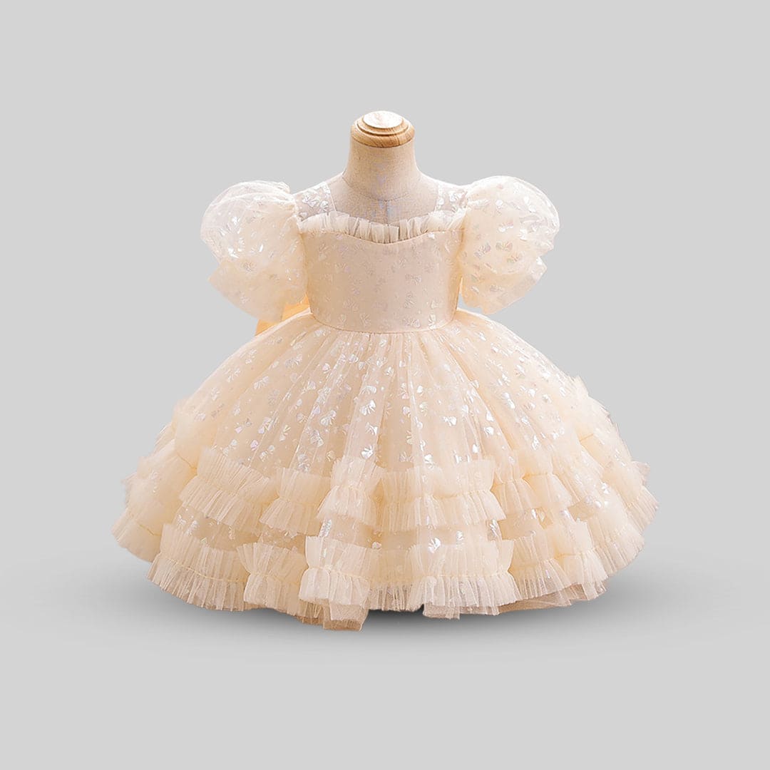 Girls Puff Sleeve Balloon Shape Printed Dress Party Dresses