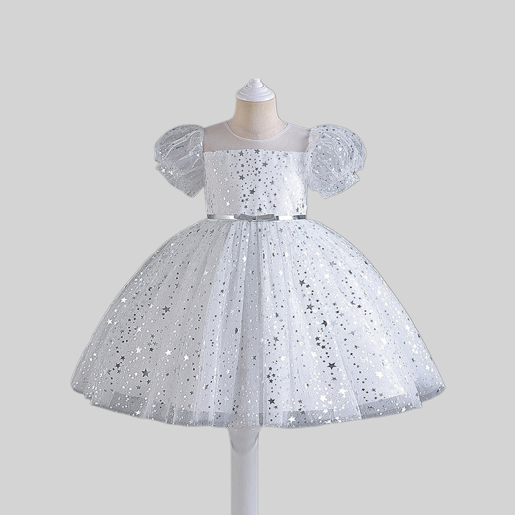 Girls Star Foil Print Fit & Flare Dress