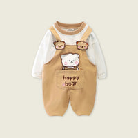 Boys Long Sleeve T-Shirt With Lion Embroidered Long Dungaree Sets Brown 1-2 Y 