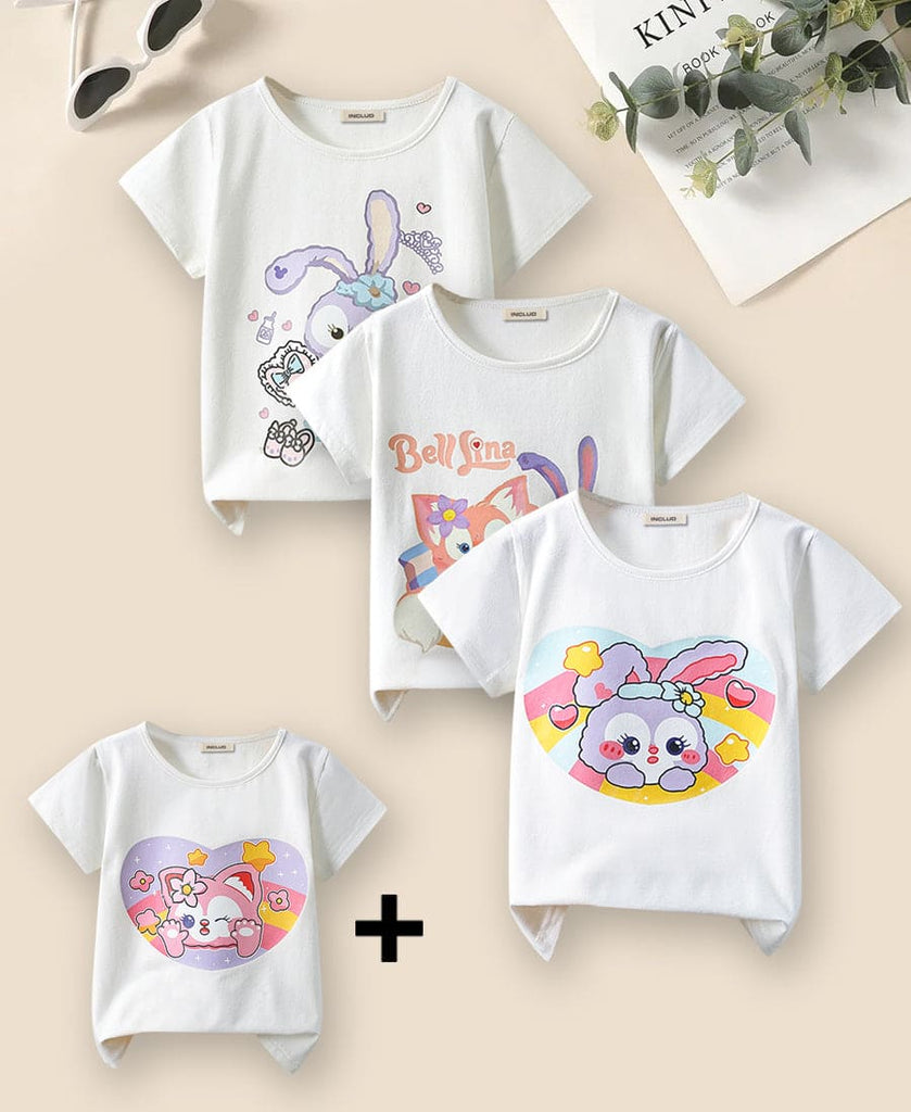 Girls Printed T-Shirts White Theme (Buy 3 Get 1 Free)