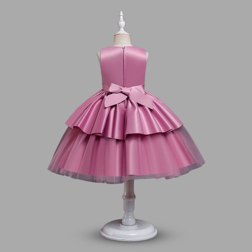 Girls Duchess Satin Butterfly Applique Party Dress Party Dresses   