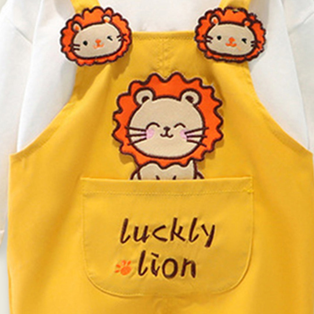 Boys Long Sleeve T-Shirt With Lion Embroidered Long Dungaree Sets   