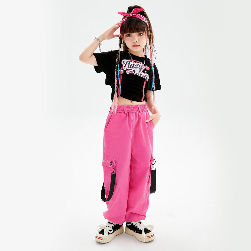 Girls Short Sleeve Typography Print Top With Pants