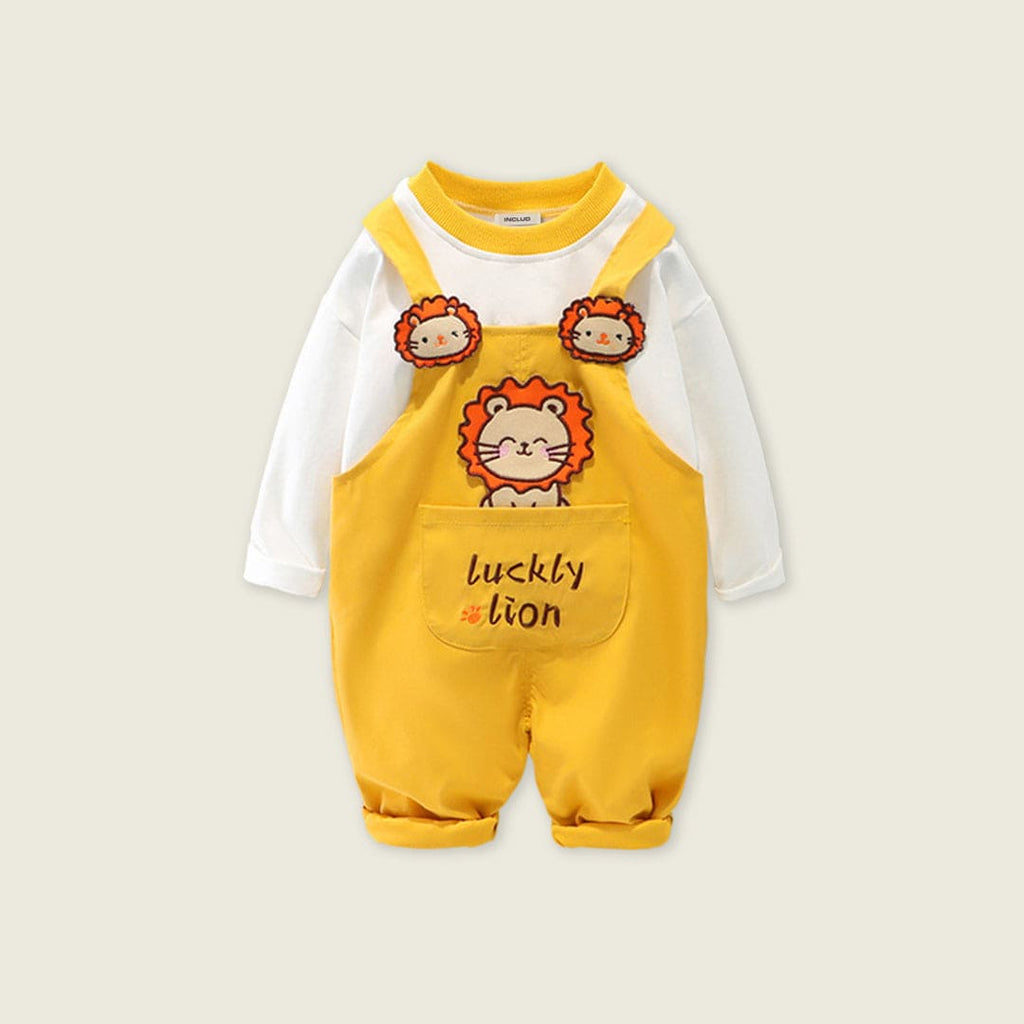 Boys Long Sleeve T-Shirt With Lion Embroidered Long Dungaree