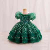 Girls Puff Sleeve Balloon Shape Printed Dress Party Dresses   