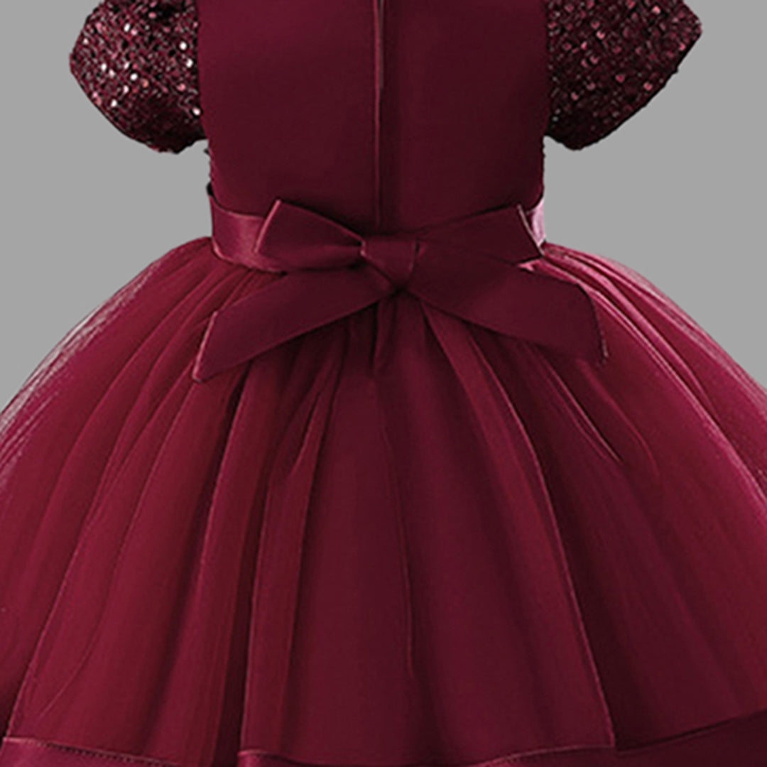 Girls Short Sleeve Sequin Bow Party Dress Party Dresses   