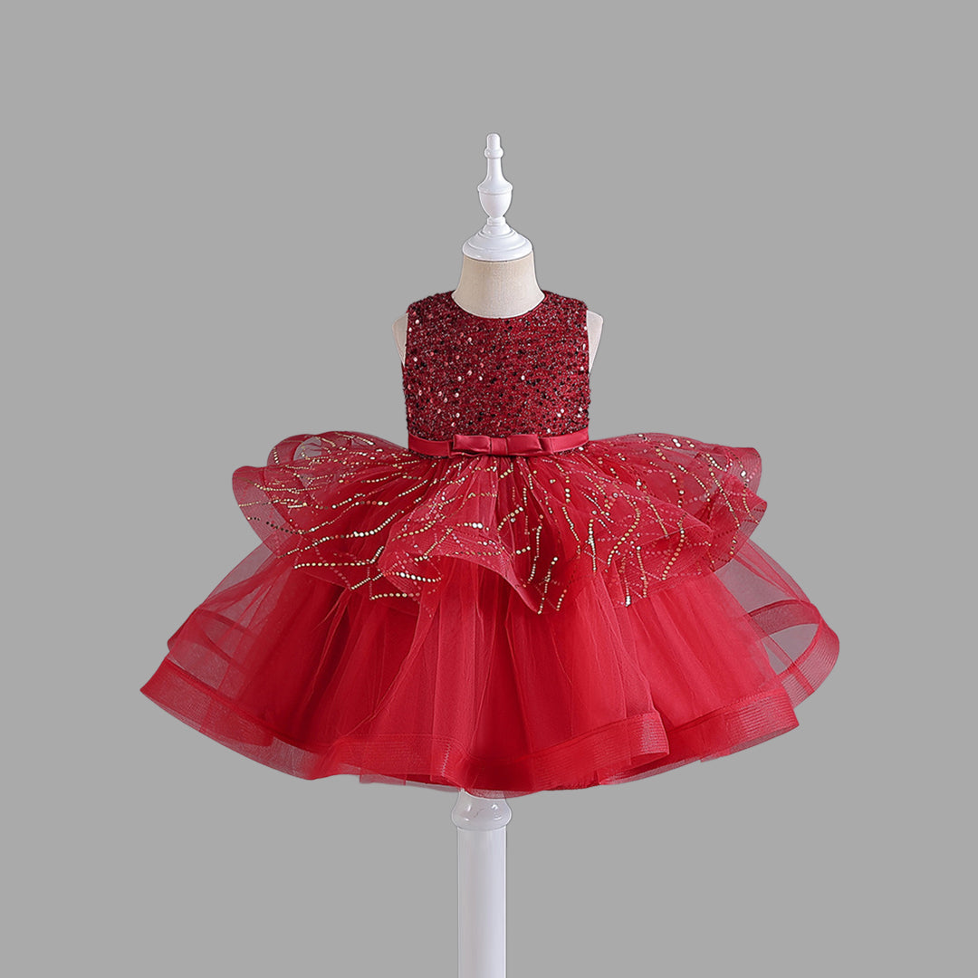 Girls Sequins Embellished Fit & Flare Party Dress Party Dresses Maroon 4-5 Y 
