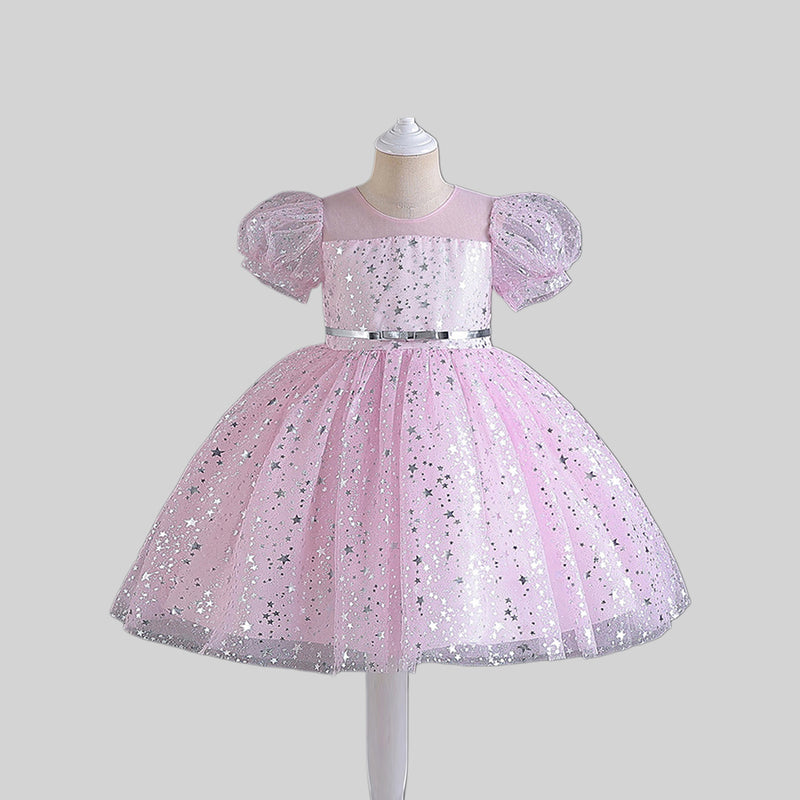 Girls Star Foil Print Fit & Flare Dress Party Dresses