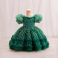 Girls Puff Sleeve Balloon Shape Printed Dress Party Dresses
