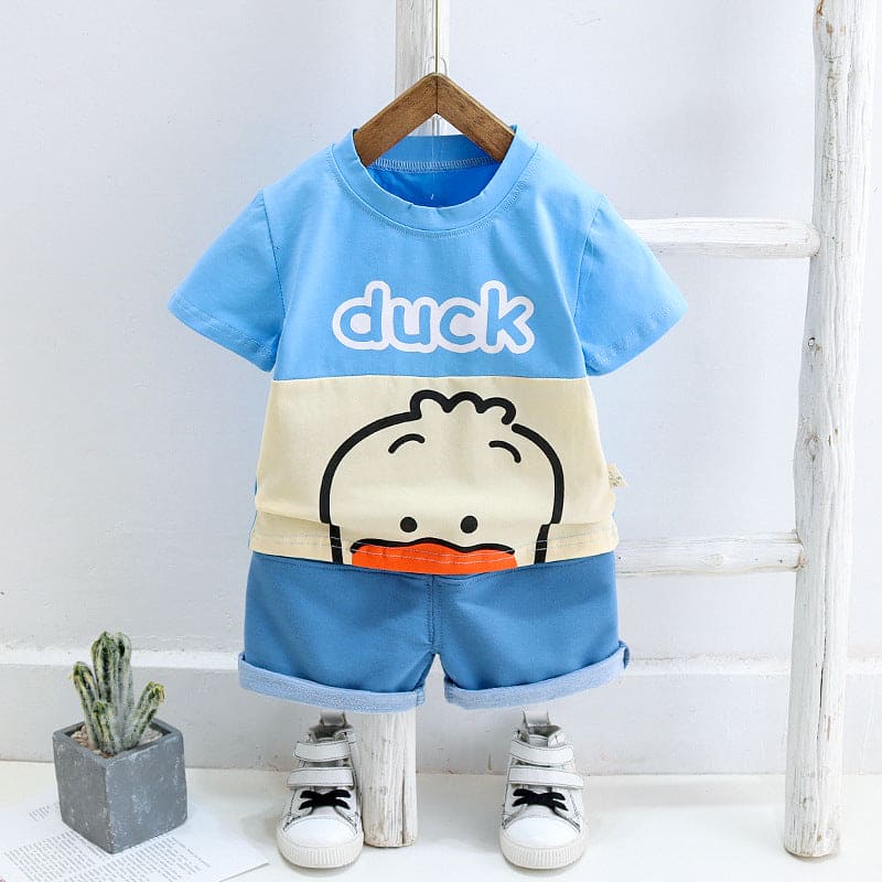 Boys Printed T-shirt with Denim Shorts Set Sets Sky Blue 1-2 Y 