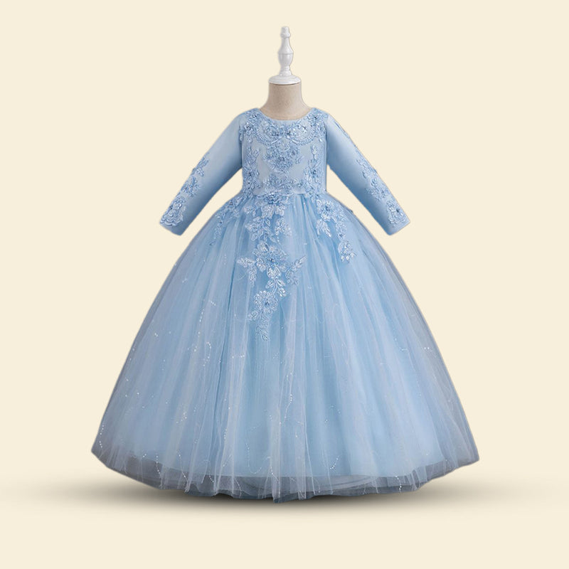 Girls Long Sleeve Embellished Fit & Flare Party Wear Dress Party Dresses Blue 6-7 Y 