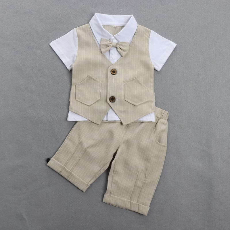 Boys Shirt with Striped Shorts & Waistcoat Set 3 pc. Sets Khaki 1-2 Y 