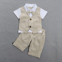 Boys Shirt with Striped Shorts & Waistcoat Set 3 pc. Sets Khaki 1-2 Y 