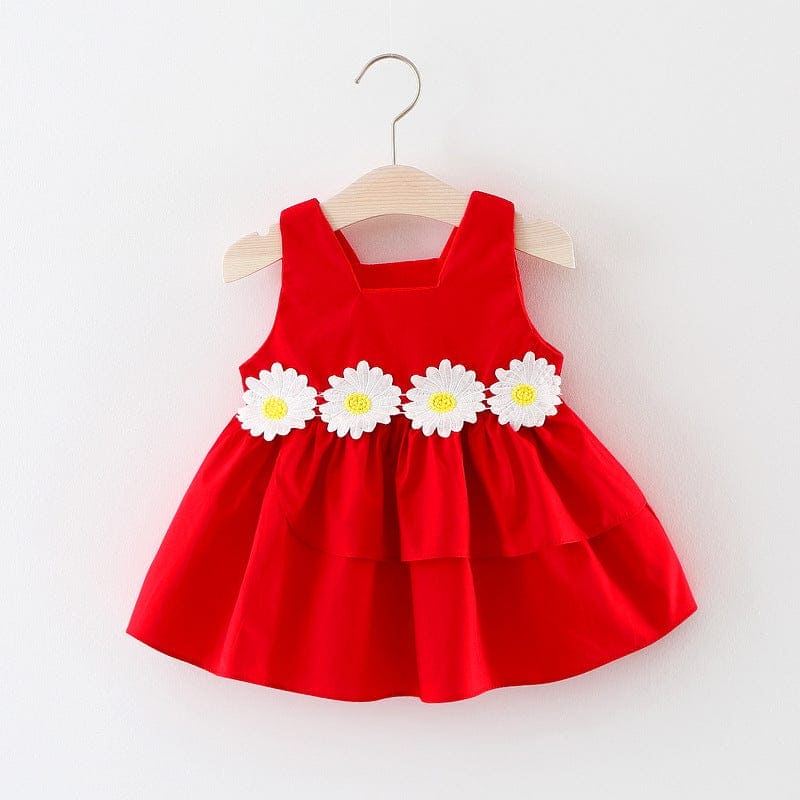 Girls Casual Dress with Flower Motif Casual Dresses Red 2-3 Y 