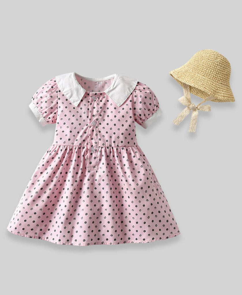 Girls Floral Printed Fit & Flare Dress with Hat