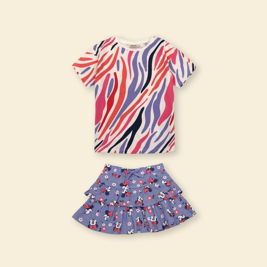 Girls Printed T-shirt with Tiered Skirt Set