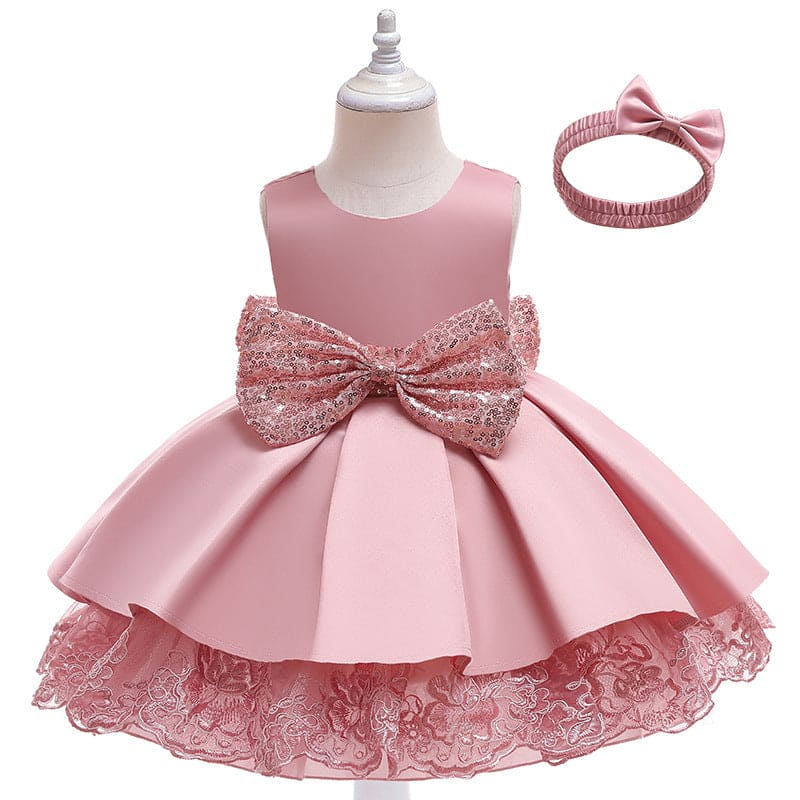 Girls Sequins Bow Party Dress with Headband