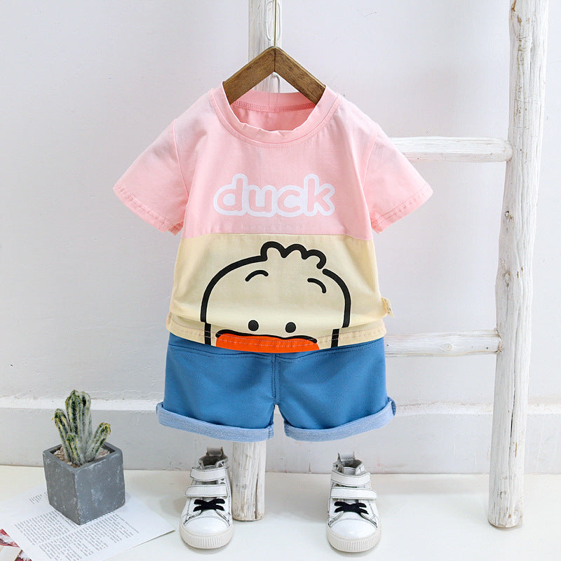 Boys Printed T-shirt with Denim Shorts Set Sets Pink 1-2 Y 