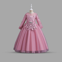 Girls Lacework Full Sleeves Tulle Party Gown Party Dresses Light Pink 6-7 Y 