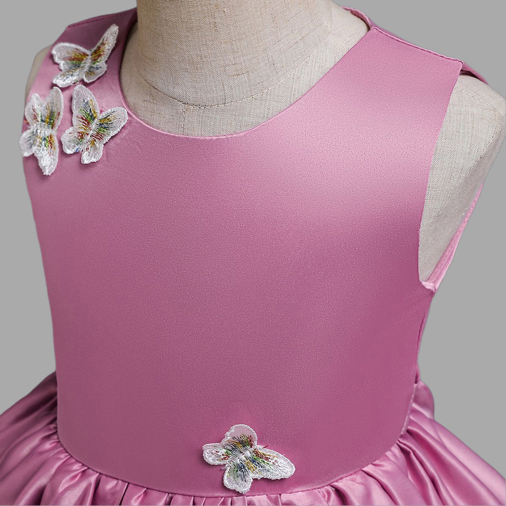 Girls Duchess Satin Butterfly Applique Party Dress Party Dresses   