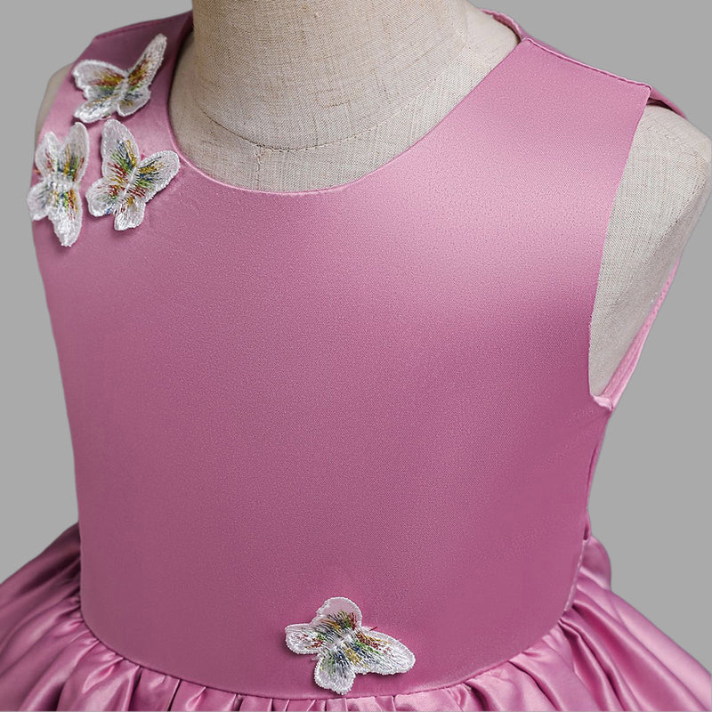 Girls Duchess Satin Butterfly Applique Party Dress Party Dresses   