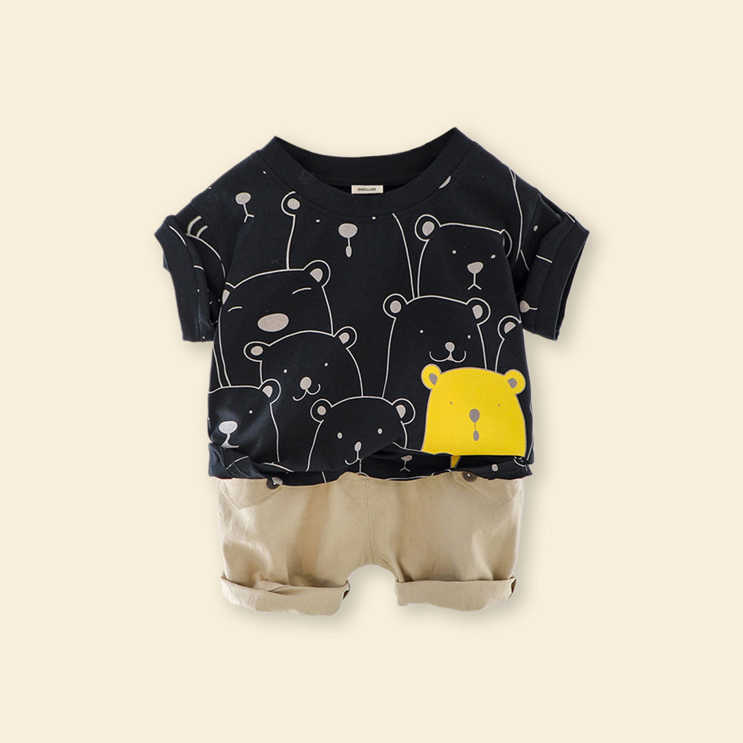 Boys Short Sleeve Top With Elasticated Pants Sets   