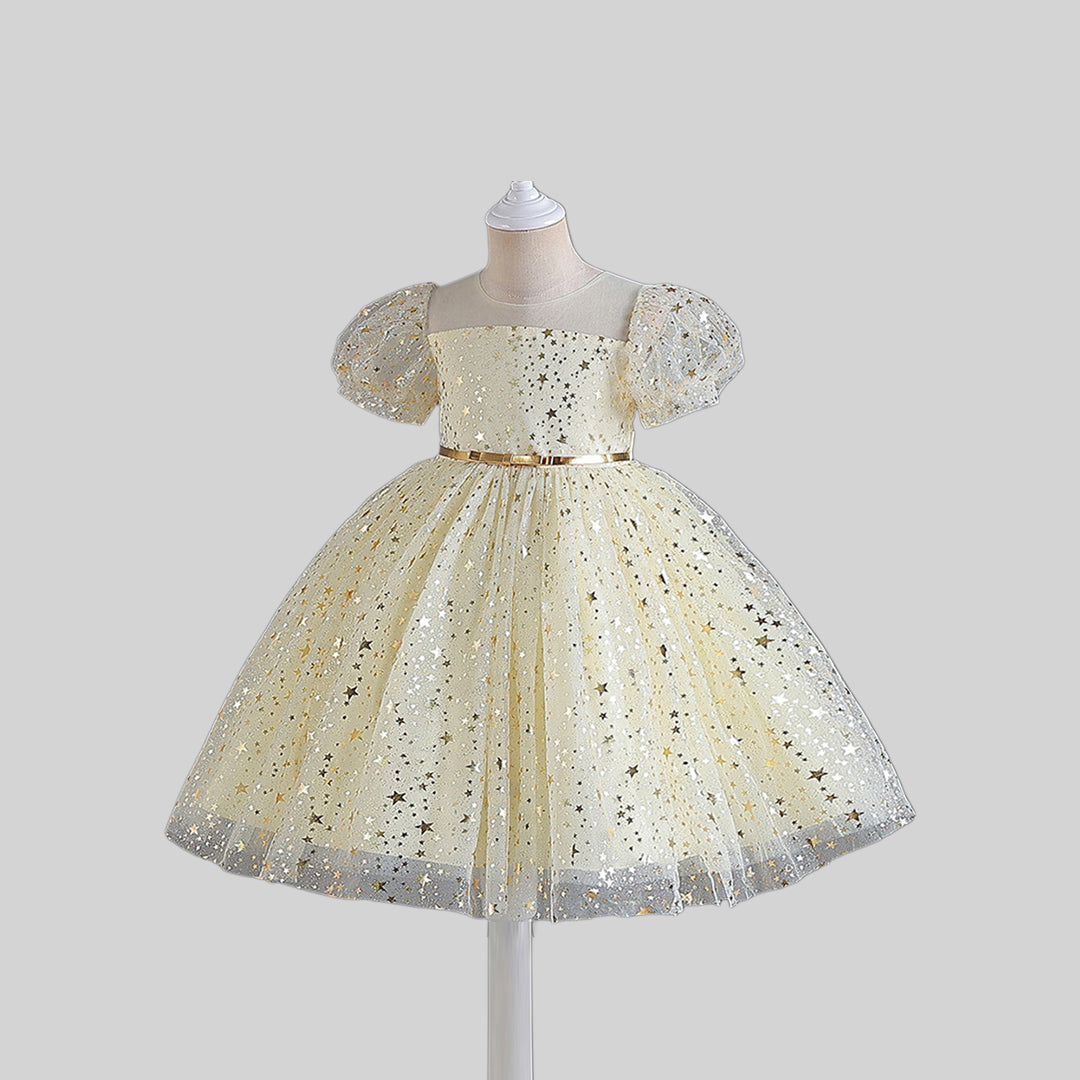 Girls Star Foil Print Fit & Flare Dress Party Dresses   