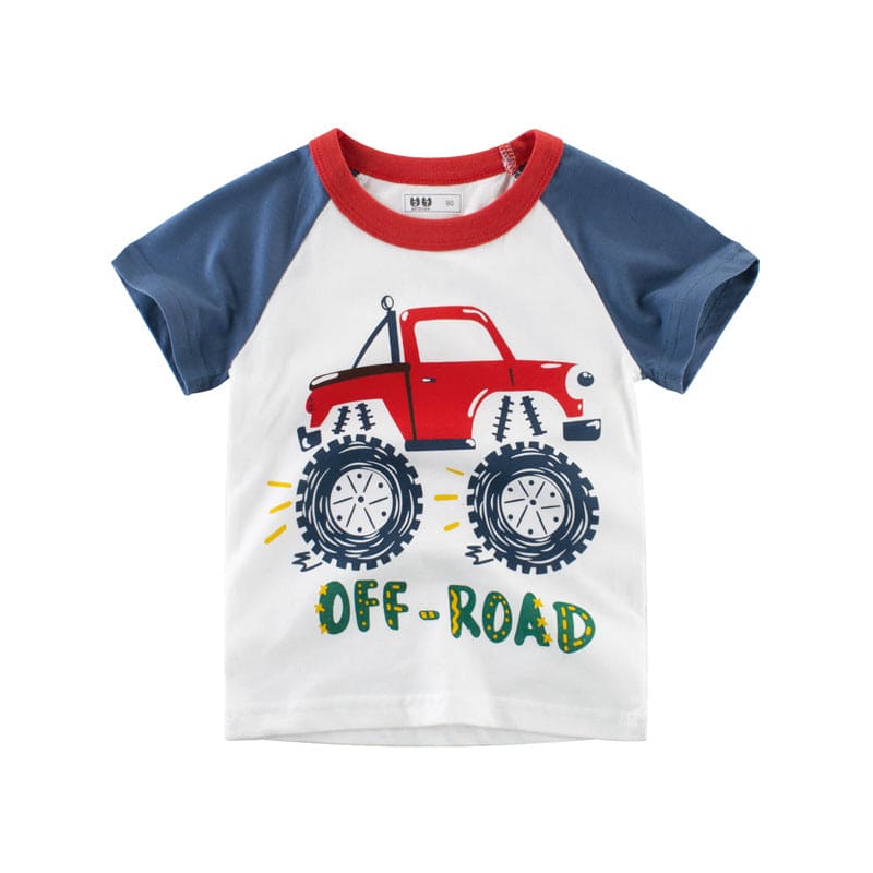 Boy's Short Sleeve T-shirt With Car Print Tshirts Blue 1-2 Y 